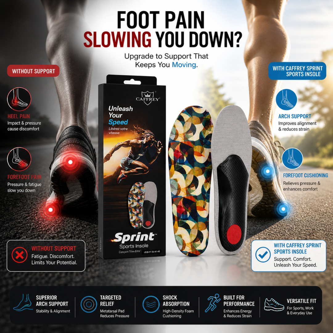 Caffrey Sprint Sports Insoles — Arch Support & Metatarsal Relief for Running, Training & All-Day Wear