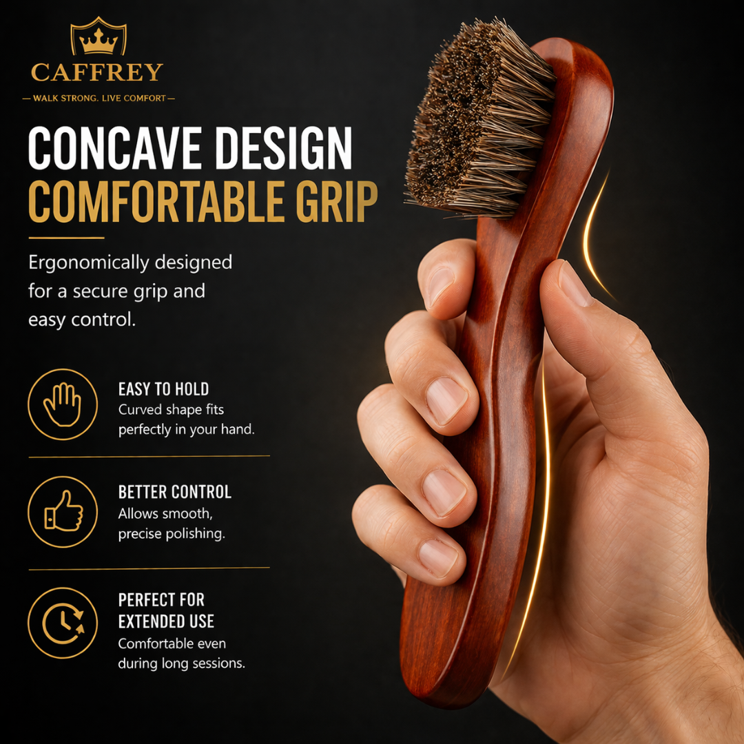 Caffrey Polishing Horsehair Shoe Shine Brush — Soft Buffing Brush with Wood Handle