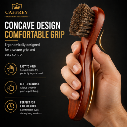 Caffrey Polishing Horsehair Shoe Shine Brush — Soft Buffing Brush with Wood Handle