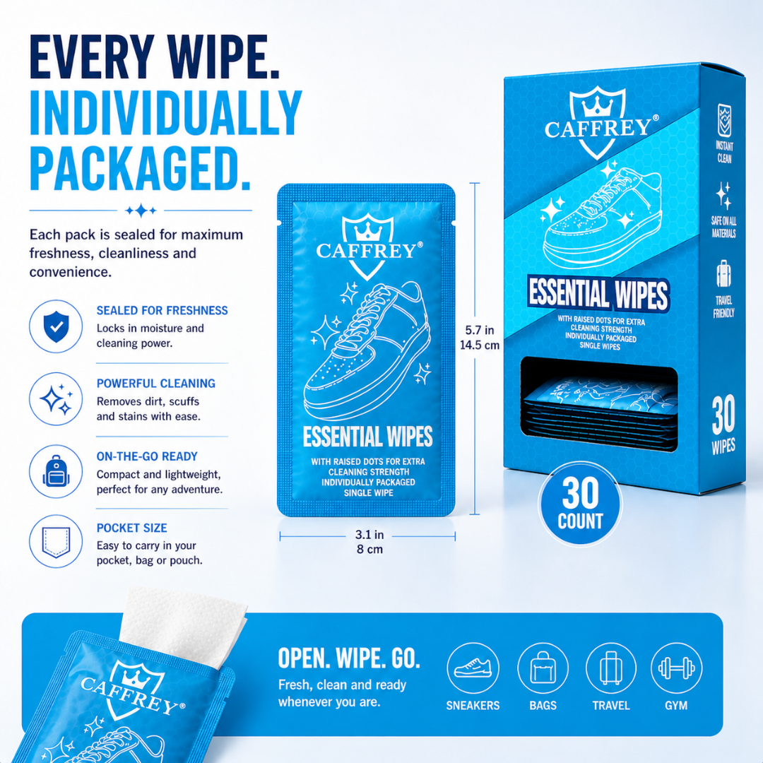 Caffrey Instant Clean Shoe Wipes — Disposable Sneaker & Leather Cleaner (30 Count)