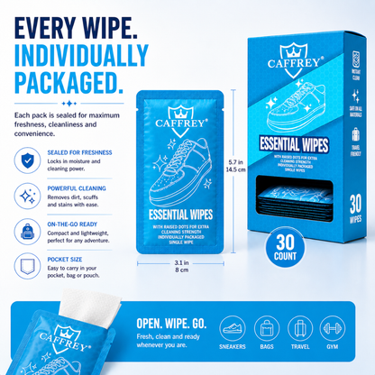 Caffrey Instant Clean Shoe Wipes — Disposable Sneaker & Leather Cleaner (30 Count)