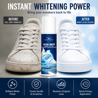 Caffrey Ultra White Shoe Polish & Scuff Cover — Sneaker Whitener for Canvas, Leather & Rubber