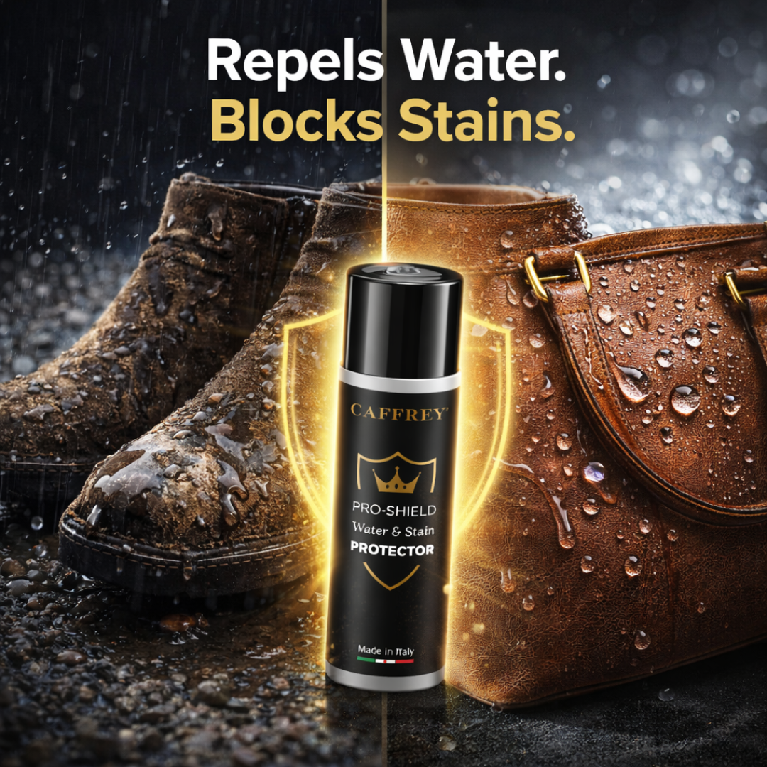 Caffrey Pro-Shield Waterproof Spray 250ml – Leather, Suede & Fabric Protector | Stain & Water Repellent for Shoes, Bags, Car Seats | Made in Italy
