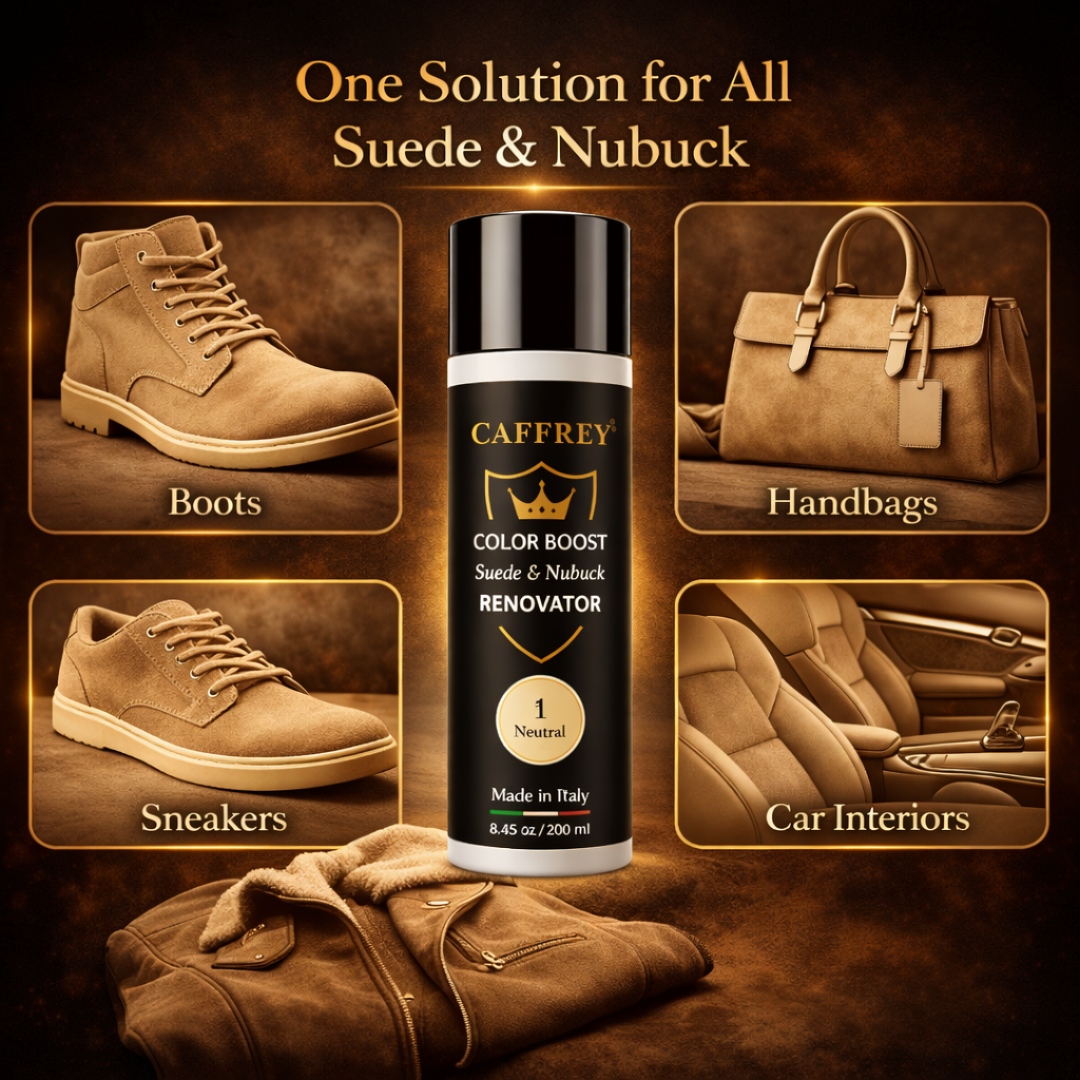 Caffrey Suede & Nubuck Renovator Spray 250ml – Restore Color & Texture | Waterproof & UV Protection | Suede Dye for Shoes, Boots, Bags | Made in Italy