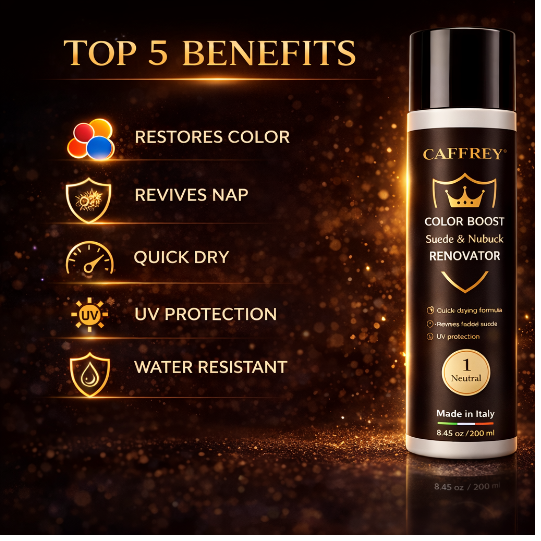 Caffrey Suede & Nubuck Renovator Spray 250ml – Restore Color & Texture | Waterproof & UV Protection | Suede Dye for Shoes, Boots, Bags | Made in Italy