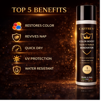 Caffrey Suede & Nubuck Renovator Spray 250ml – Restore Color & Texture | Waterproof & UV Protection | Suede Dye for Shoes, Boots, Bags | Made in Italy