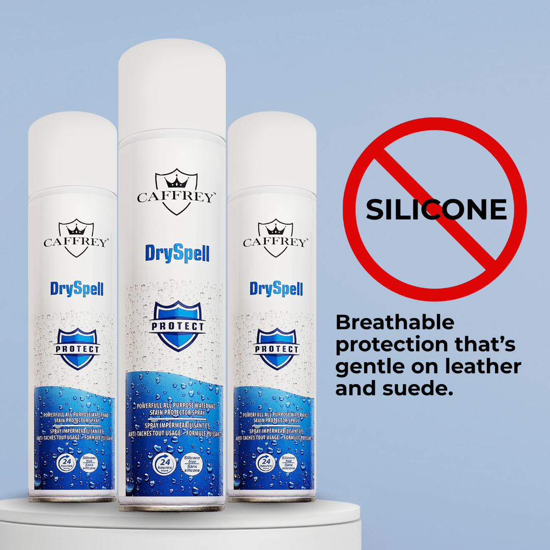 Caffrey DrySpell — All-Purpose Water & Stain Protector Spray, Fabric, Leather, Suede, Canvas, Shoes, Jackets, Car Seats, Long-Lasting Waterproofing & Anti-Stain Protection (24-Hour Shield) 300ml