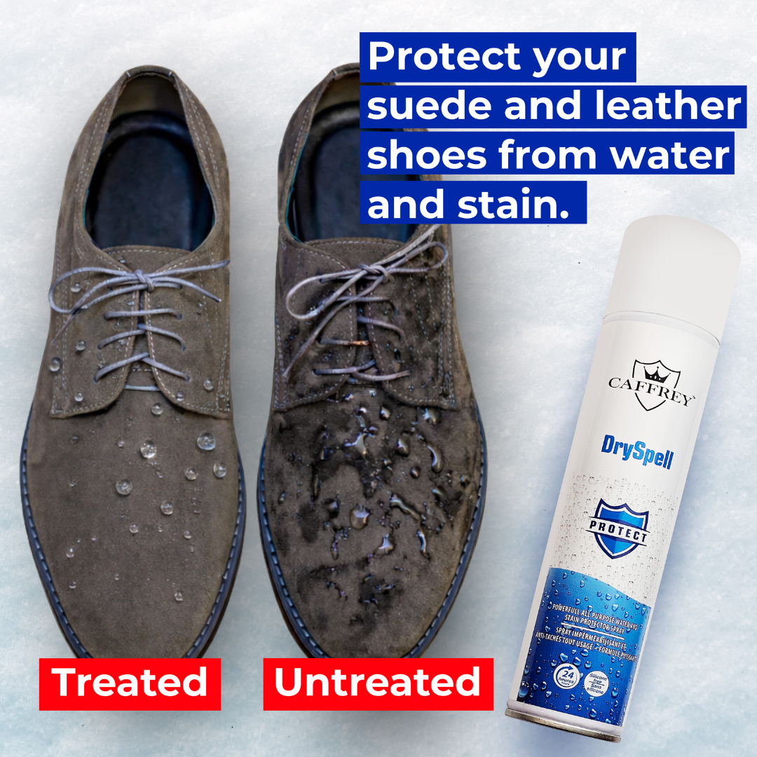 Caffrey DrySpell — All-Purpose Water & Stain Protector Spray, Fabric, Leather, Suede, Canvas, Shoes, Jackets, Car Seats, Long-Lasting Waterproofing & Anti-Stain Protection (24-Hour Shield) 300ml