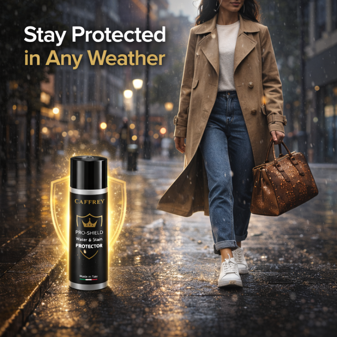 Caffrey Pro-Shield Waterproof Spray 250ml – Leather, Suede & Fabric Protector | Stain & Water Repellent for Shoes, Bags, Car Seats | Made in Italy