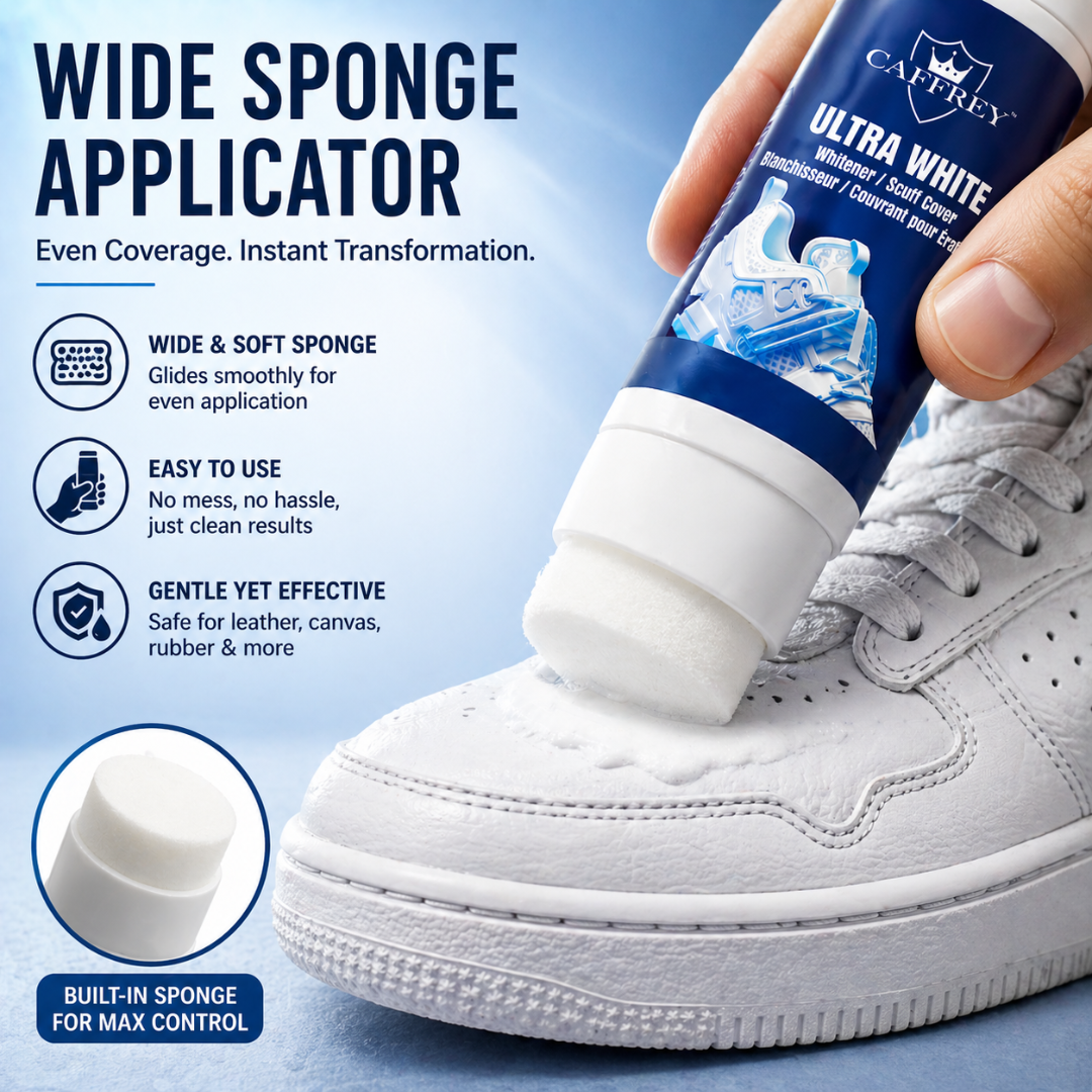 Caffrey Ultra White Shoe Polish & Scuff Cover — Sneaker Whitener for Canvas, Leather & Rubber