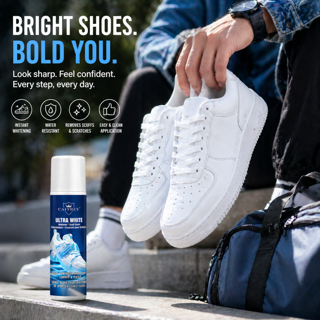 Caffrey Ultra White Shoe Polish & Scuff Cover — Sneaker Whitener for Canvas, Leather & Rubber