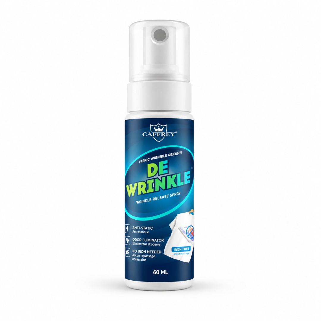Caffrey DEWRINKLE Fabric Wrinkle Releaser Spray 250ml – No Iron Needed Clothes Wrinkle Remover, Anti-Static & Odor Eliminator, Instant Fabri
