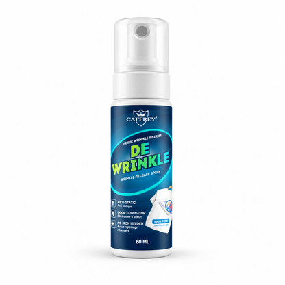 Caffrey DEWRINKLE Fabric Wrinkle Releaser Spray 250ml – No Iron Needed Clothes Wrinkle Remover, Anti-Static & Odor Eliminator, Instant Fabri