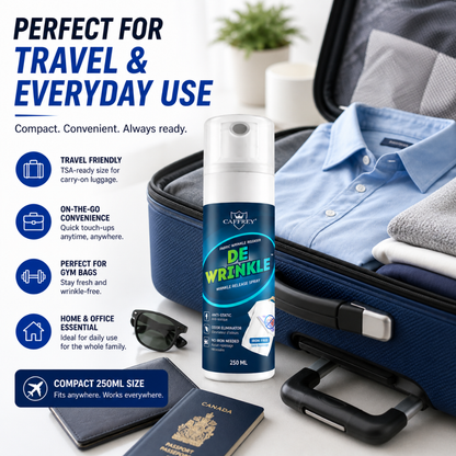 Caffrey DEWRINKLE Fabric Wrinkle Releaser Spray 250ml – No Iron Needed Clothes Wrinkle Remover, Anti-Static & Odor Eliminator, Instant Fabri