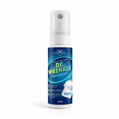 Caffrey DEWRINKLE Fabric Wrinkle Releaser Spray 250ml – No Iron Needed Clothes Wrinkle Remover, Anti-Static & Odor Eliminator, Instant Fabri