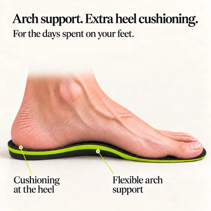 Comfort Max illustration showing a foot resting on the insole, with arch support and extra heel cushioning.