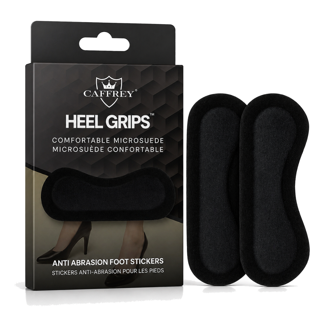 CAFFREY Black Heel Grips retail box with two grips