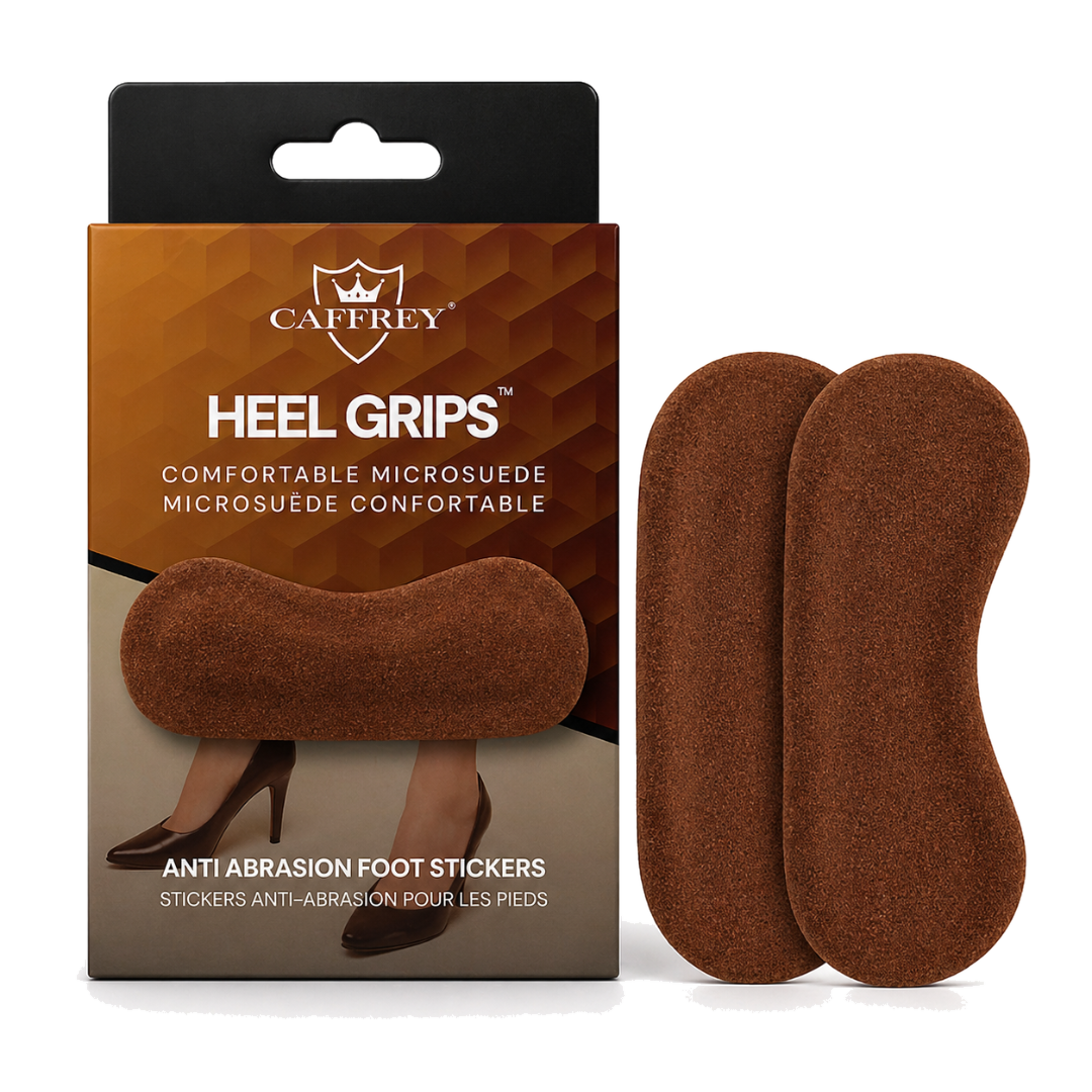 CAFFREY Brown Heel Grips retail box with two grips
