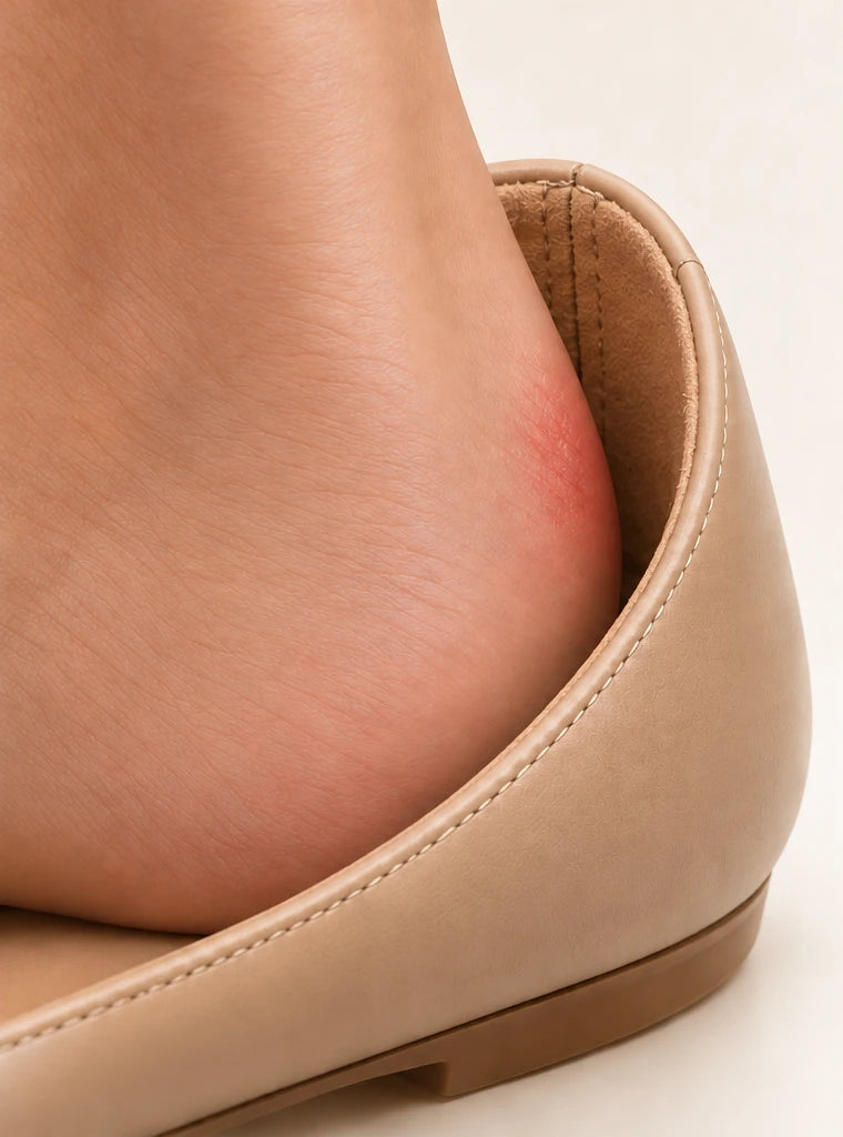 Illustration of the back of a woman’s heel rubbing against the inside of a pump