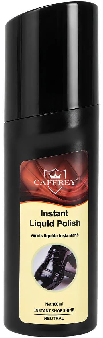 CAFFREY Instant Liquid Polish, Natural: 100 ml bottle with a pale cream label printed Neutral