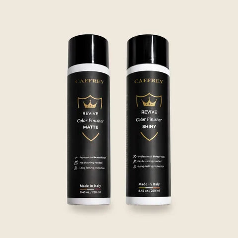 CAFFREY Revive Color Finisher, 250 ml spray cans in Matte and Gloss (labelled Shiny)