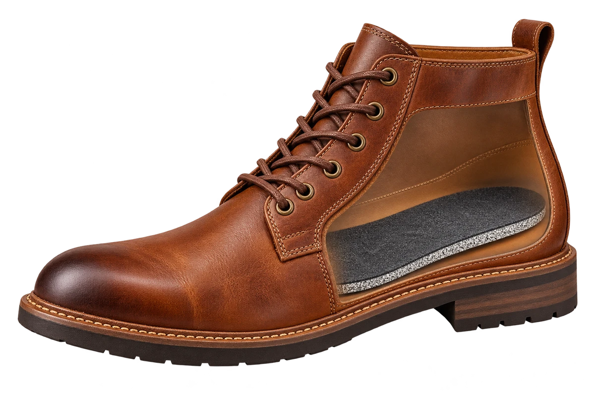 Cutaway illustration of a casual leather boot with the Subzero insole fitted inside
