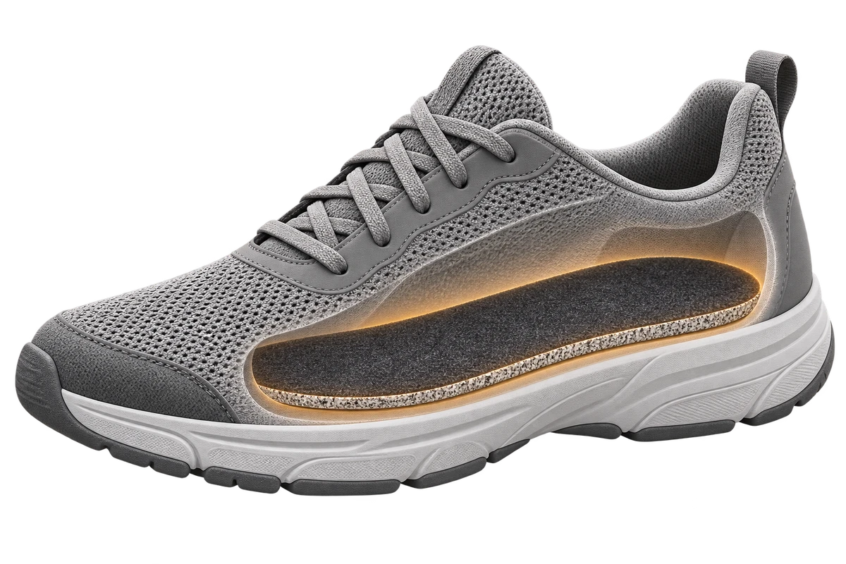 Cutaway illustration of an everyday shoe with the thin felt Subzero insole inside