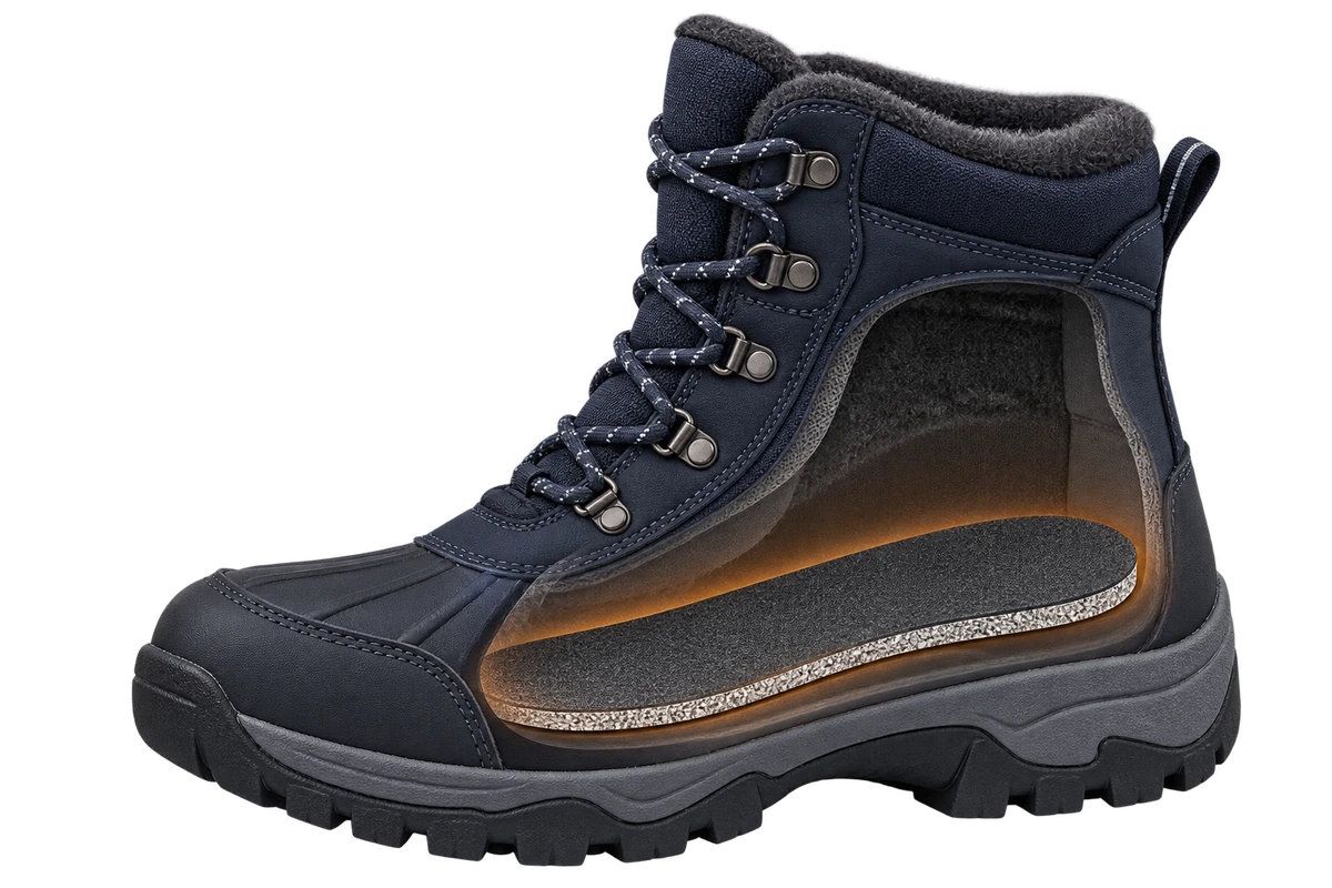 Cutaway illustration of a winter boot with the charcoal Subzero insole and a soft warmth glow inside