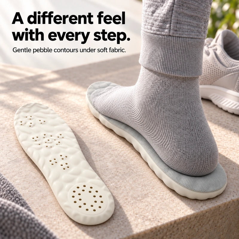 A different feel with every step. Gentle pebble contours under soft fabric.