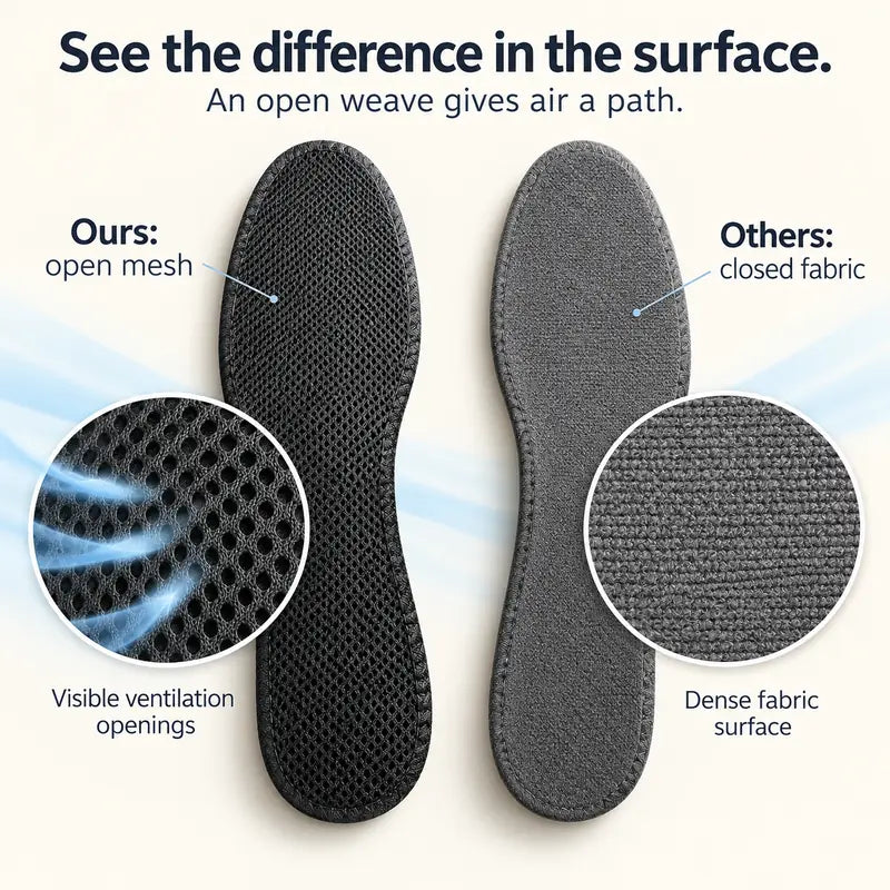 Illustration: See the difference in the surface. An open weave gives air a path.